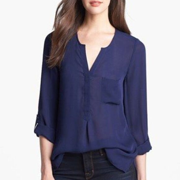 Joie Venicia Pocket-Front Silk Blouse size XS in Navy - Picture 1 of 13